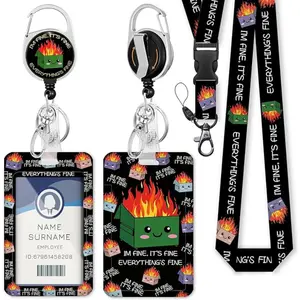 Dumpster on Fire Badge Reels Retractable Heavy Duty, Funny ID Badge Holder with Detachable Lanyard, 360° Swivel Carabiner Belt Clip, I'm Fine It's Fine Everything is Fine