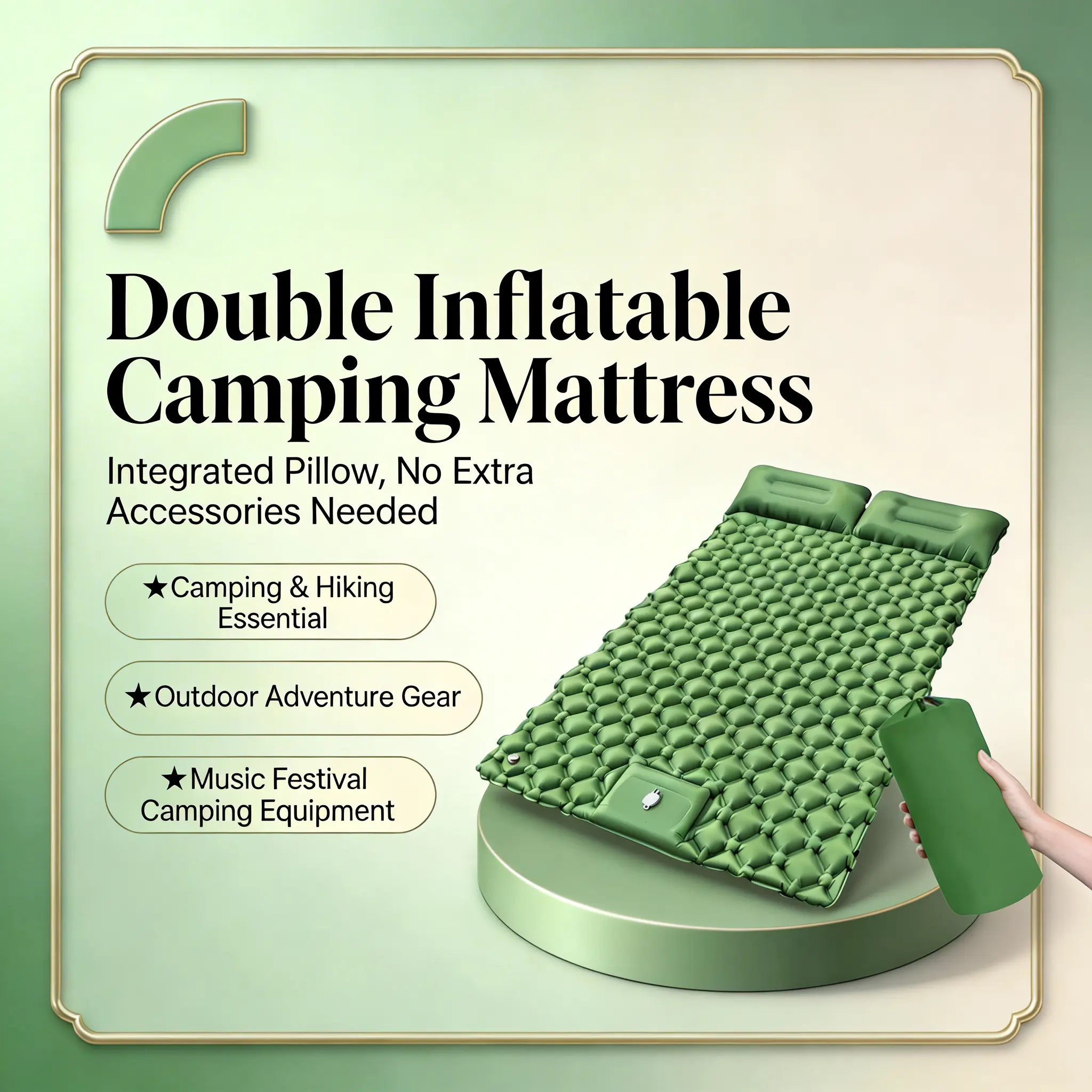 Double Camping Mattress, Camouflage Weatherproof Inflatable Sleeping Pad with Pillows, Lightweight for Hiking & Travel, Camouflage Look, Foldable, Insect-Proof, Lightweight Design, Moisture-Proof, Rectangular, Removable & Washable, Camping Supplies, Trave