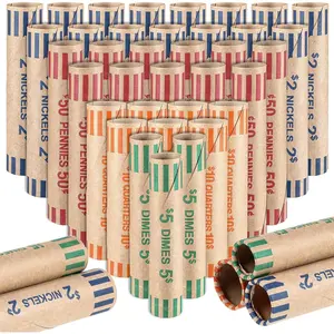 512 Pieces Assorted Preformed Coin Wrappers Paper Wrapping Tubes with 128 Quarters 128 Pennies 128 Nickels 128 Dimes for Bank and Office