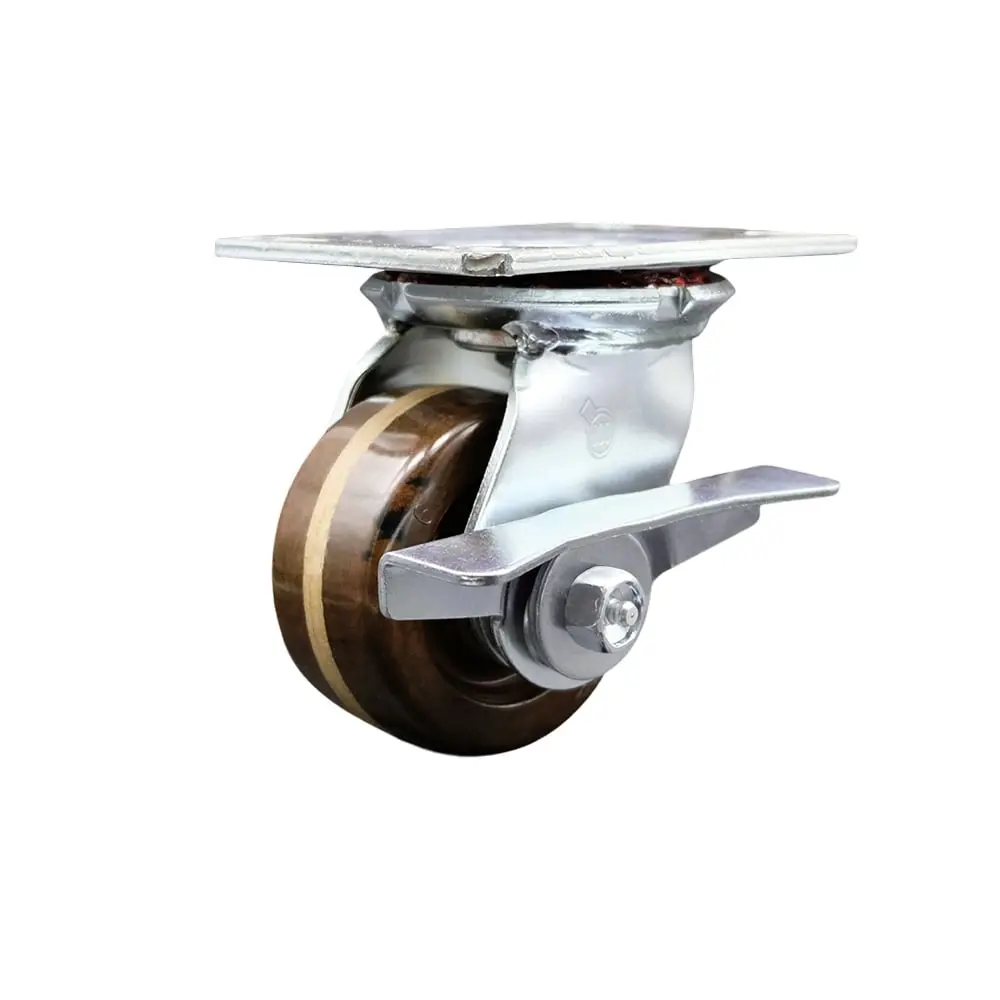 Service Caster SCC-35S420-PHRHT-SLB Heavy Duty Large Top Plate High Temperature Phenolic Swivel Caster with 4 x 2 in. Brown Wheel & Side Lock Brake - 800 lbs Capacity per Caster