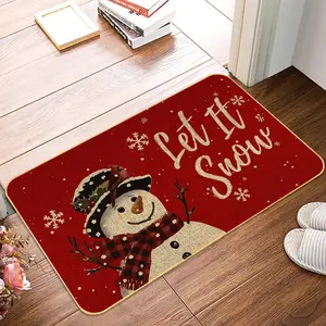 Snowman Let it Snow Christmas Doormat,Snowflakes Winte Xmas Decorative Doot Mat Non-Slip Low-Profile Indoor Outdoor Welcome Mat Washable Winter Holiday Doormat 17" x 29"