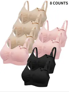 Maternity Solid Color Nursing Bra, 8 Counts/set Removable Pads Maternity Bra, Maternity Lingerie for All Seasons
