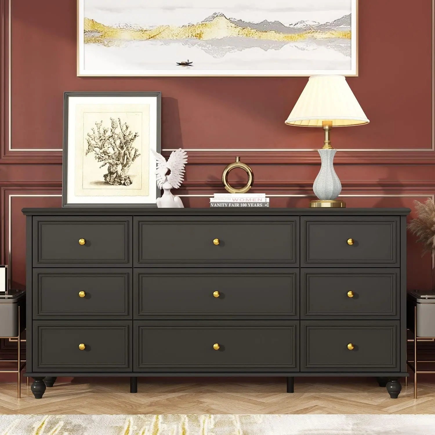 green emerald velvet dress Amazon.com: GarveeHome Black Modern 6 Drawer Dresser with Gold Handles,  Wooden Chest Dresser with Deep Drawers, Ample Storage Space, for Bedroom,  Living Room and Entryway : Home & Kitchen main image 0