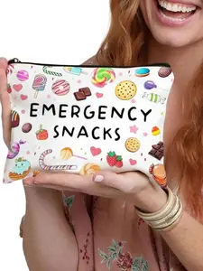 Emergency Snack Letter Print Storage Bag, Cartoon Snack Illustration, Multifunctional Cosmetic Organizer, Handheld Cosmetic Pouch, Travel Cosmetic Bags, Cosmetic Pouch, Makeup Organizer Pouch, Perfect Gift for Mom Wife Girlfriend