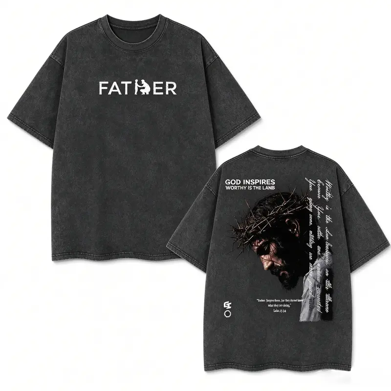 Men's Jesus T-Shirts - Vintage Distressed "Father, Forgive Them" Graphic Tee, Short Sleeves for Easy Wear, Forgive Them Vibe Christian Oversized Top, Religious Streetwear Gift for Believers, Tank Top/Hoodies Option