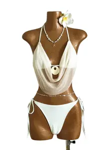 MINSARA Elegant Spaghetti Strap Draped Bikini Set For Women Viral Summer Beach Vacation Outfit