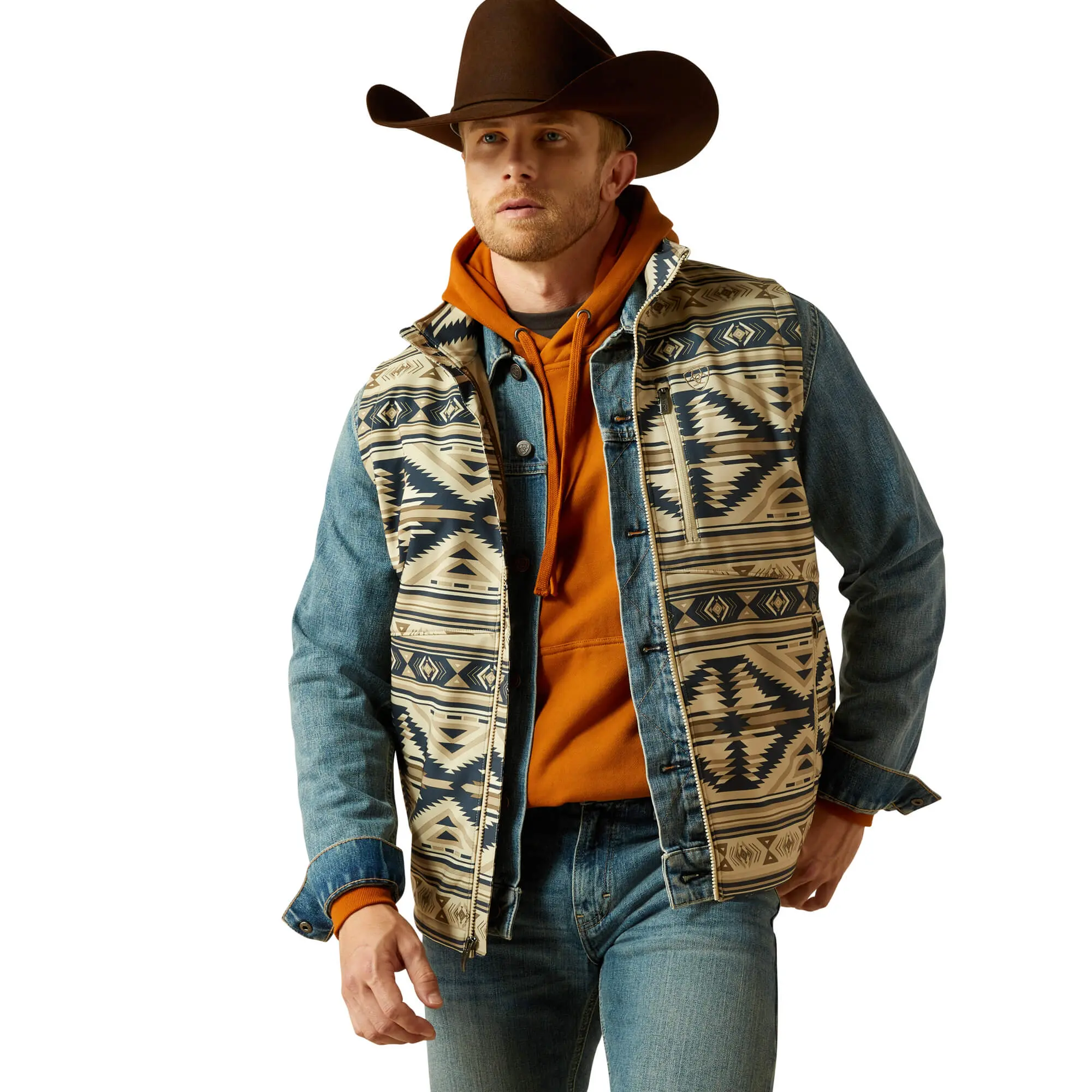 ARIAT MENS WHITE PEPPER SOUTHWEST LOGO SOFTSHELL VEST 10062590