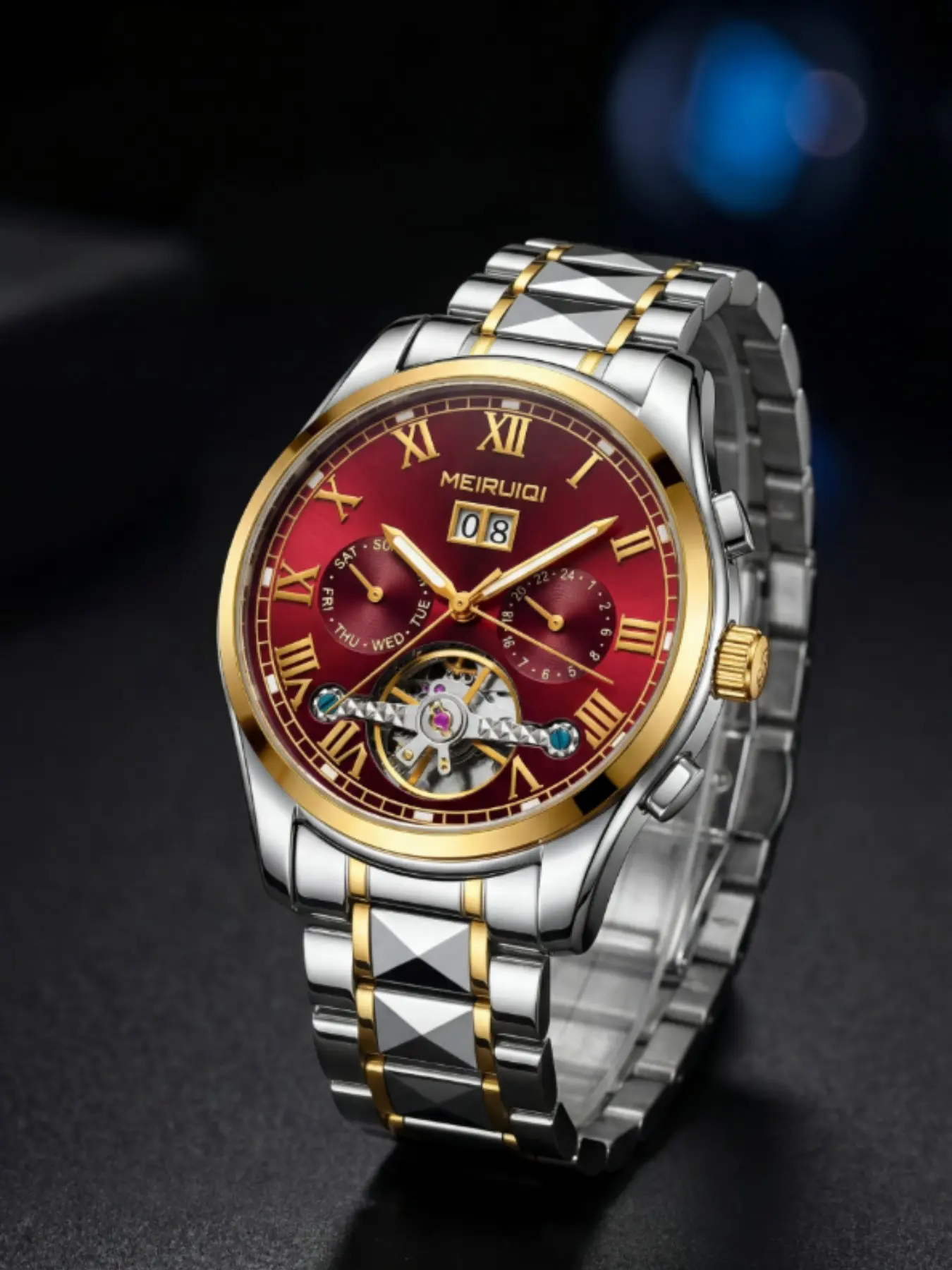A men's 2025 new hollowed out advanced multifunctional tourbillon fully automatic mechanical watch Casual Round Dial