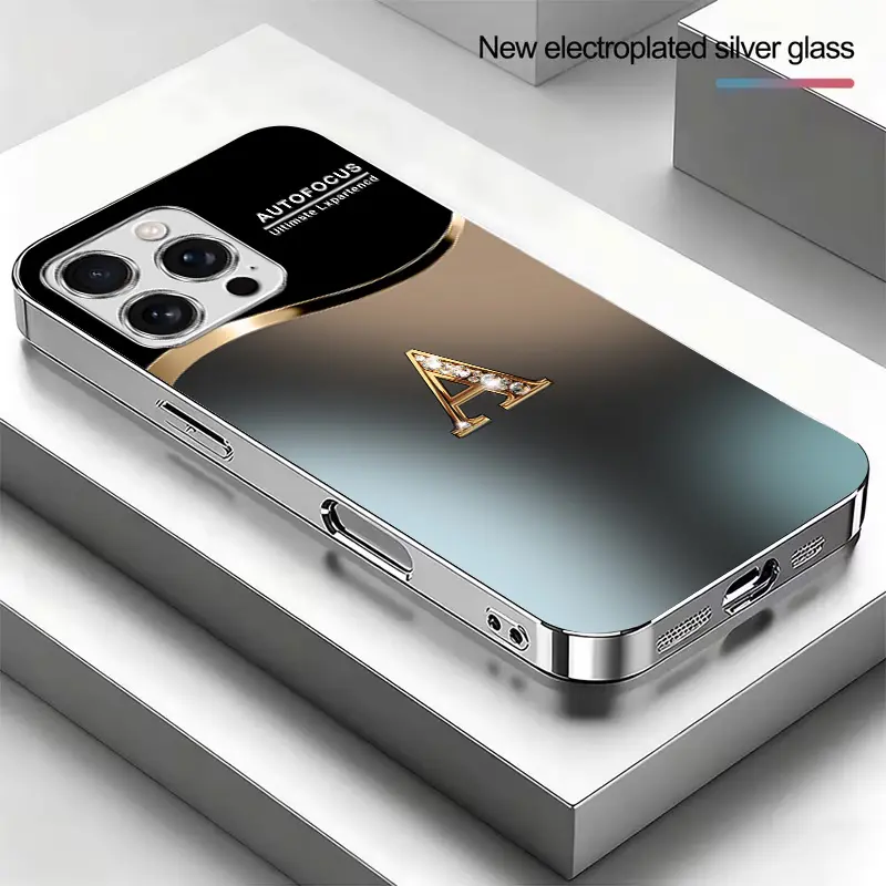 Suitable for [iPhone 16 Pro Max] high-end phone case，The Latest Electroplated Glass Phone Cases—Choose from 26 Different Letters.YM99