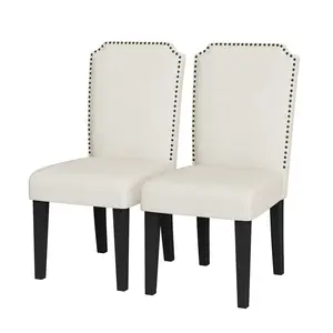 Garvee Dining Chairs Set of 2, Fabric Upholstered Chair with Nailhead Trim Design, Padded High Back Dining Chair with Wood Legs, Kitchen Chairs for Dining Room Restaurant Hotel
