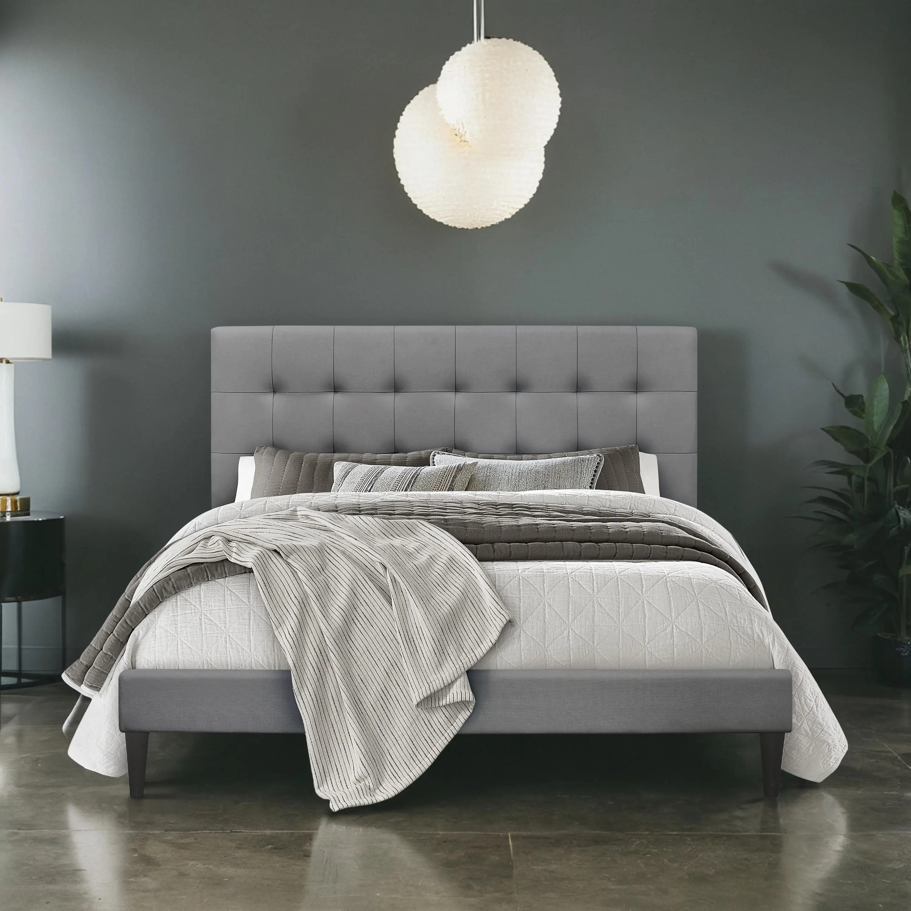 Favorer Evanston Tufted Upholstered Modern Platform Bed - Contemporary Design, Sturdy Streamlined Support, Available in Queen, King (85.40"l x80.10"w x46.10"h) & Multiple Sizes