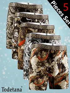 5 Packs Men’s All-Over Print Boxer Briefs – Regular Fit, Comfortable, Breathable Underwear for Men, Everyday Casual & Sports, All Seasons, Soft & Lightweight, Perfect Christmas Gift