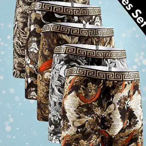 5 Packs Men’s All-Over Print Boxer Briefs – Regular Fit, Comfortable, Breathable Underwear for Men, Everyday Casual & Sports, All Seasons, Soft & Lightweight, Perfect Christmas Gift