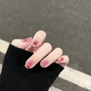 Short Heart-Shaped Wearable Nail Stickers, Detachable Nail Tips, Finished Nail Patches Y23 24Pcs Long Press on Nails Glossy Fake Nails Ballerina False Nails Acrylic Full Cover Tips