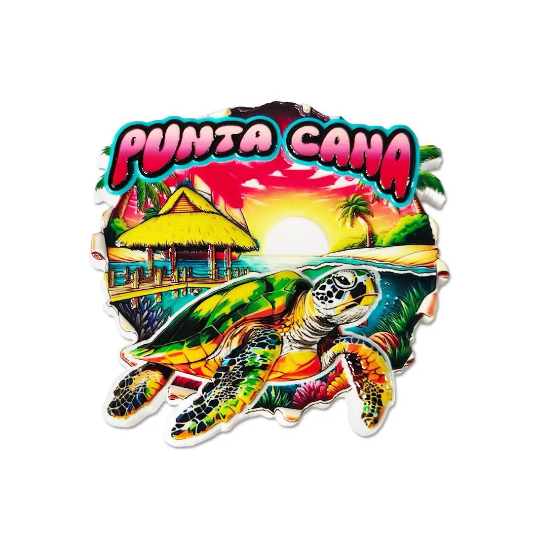 Durable Decorative Casual Resin Refrigerator Magnet - Punta Cana Dominican Republic Caribbean Vacation Souvenir Gift with Beach Sea Turtles, Straw Hut, Sunset Scenery, Classic Architecture - Home Decor for Kitchen, Office Cabinets, Flat