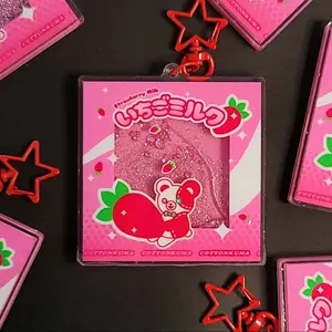 Cottonkuma Strawberry Milk Shaker Keychain - Pink Color, Ichigo Design, Cute Bear Character