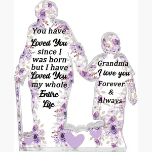 Grandma Gift, Engraved Acrylic Puzzle Piece, Adorable Grandma Presents for Birthday, Christmas, Thanksgiving, Elegant Decorative Heart Plaque with Lovely Quote, Signs