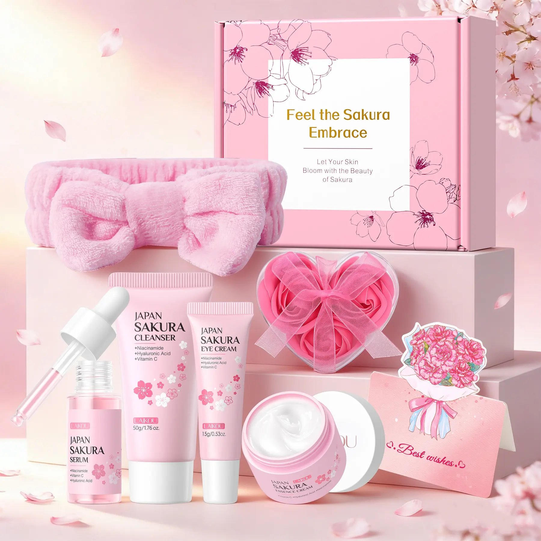 Laikou Sakura Skincare Set, Cleanser 50g + Toner 100ML + Serum