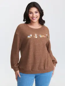 Women's Casual Pullover - Happy Otter Embroidered Round Neck Long Sleeve Sweatshirt, Soft Fabric, Flattering Fit, Stylish Design Swimweek