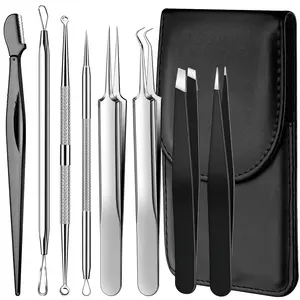 8-Piece Stainless Steel Blackhead Remover Kit - Handy Pimple Extractor for Pore, Ingrown Hair, Blemish, Whitehead Treatment on Face and Nose