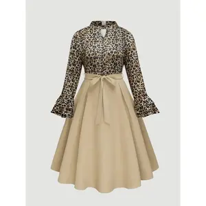 Plus Size Two-Piece Set – Leopard Print Top & Skirt, Casual Fashionable and Comfortable Outfit for Everyday Outdoor Wear, Women’s Clothing for Autumn and Winter