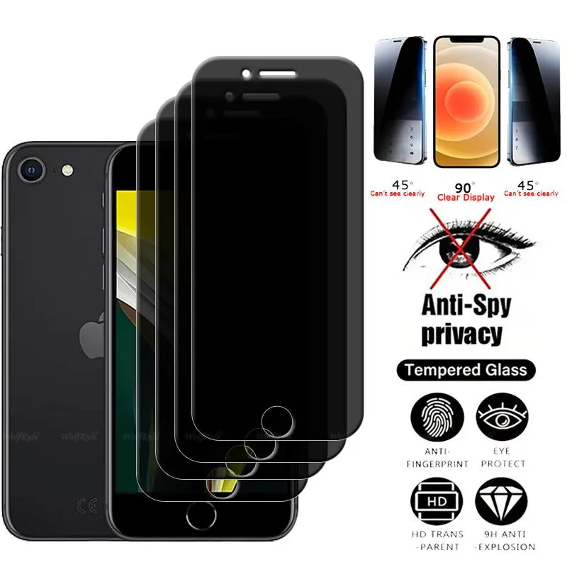 4Pcs For iPhone SE 2020 Glass iPhone SE 2020 Tempered Glass Phone Protective 9H Privacy Anti-Spy Screen Protector iPhone SE 2020