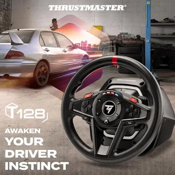 Thrustmaster T128X Force Feedback Racing Wheel - Magnetic Pedals, Clamp-Based Attachment, Enhanced Precision, 20% More Power Gaming Accessories, Gamepad Alternative, Compatible with Xbox Series X|S, Xbox 1, PC (Includes LED Strip)