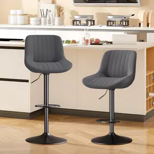 Bar Stools Set of 2, Adjustable Modern Swivel Bar Stools with Backs, Counter Height Performance Fabric Island Chairs for Home Kitchen, Black