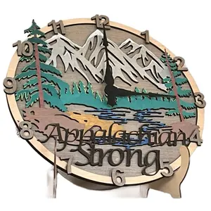 Appalachian Strong Hand Painted Laser Cut Clock Rustic 15" Diameter Tabletop & Wall Mountable Battery Operated Decor