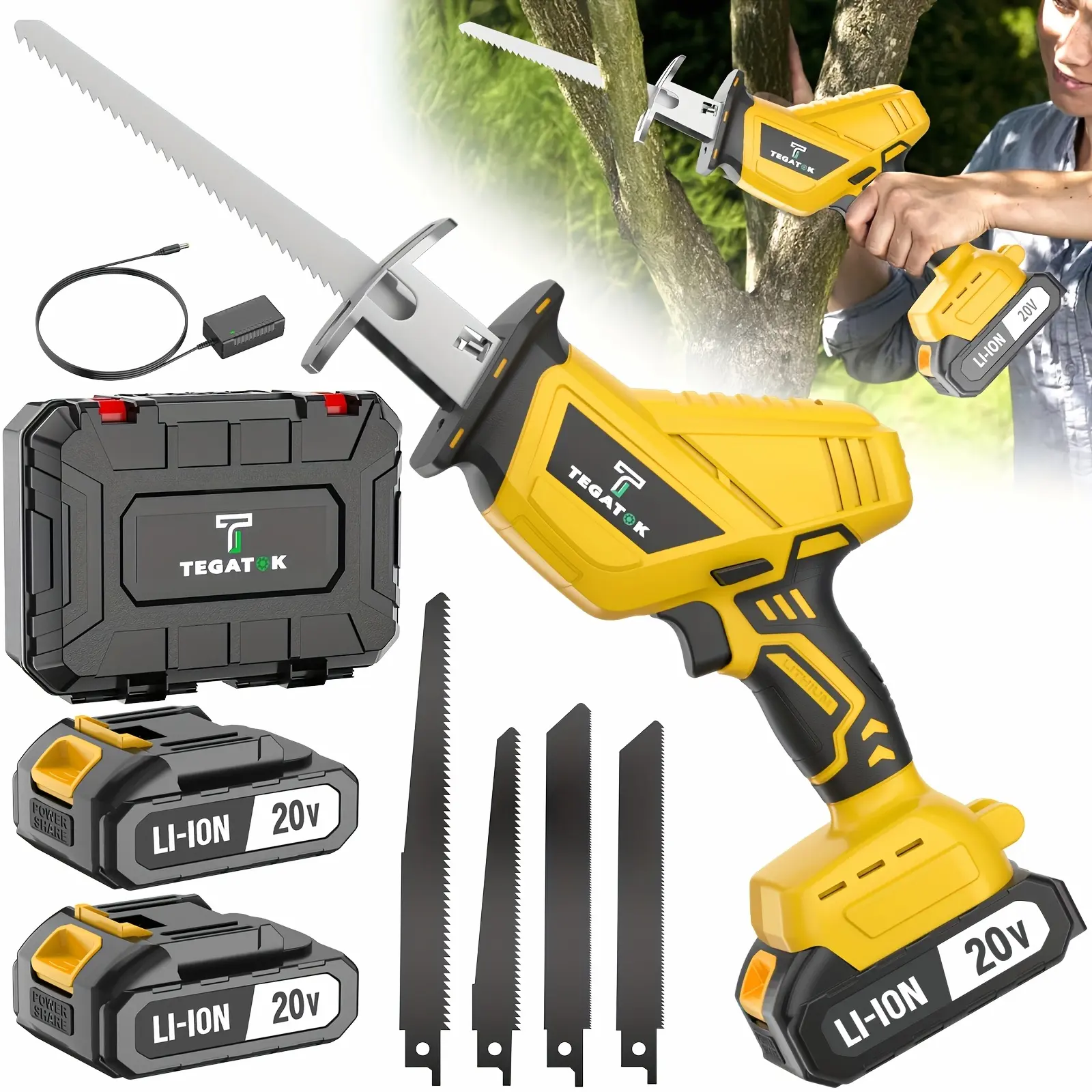 Newly Upgraded Electric Reciprocating Saw, Wireless HandSaw with LED Light and Safety Lock, Suitable for Multi-Purpose Cutting, Equipped with 1 Or 2 Battery, Replaceable Saw Blades and Tool Box, Tools On At a Discount, Men's Gift, Christmas Gift