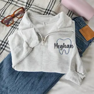 Custom Dental Hygienist Embroidered Quarter Zip Sweatshirt, Dentist Pullover, Dental Assistant Office Wear, Cute Cozy Work Sweater, Unique Gift for Her