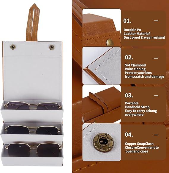 3 Slot Glasses Case Holds 3 Eyeglasses Large Frame Sunglasses Round Frame Prescription Glasses Organizer Set Includes 3 Pairs of Glasses