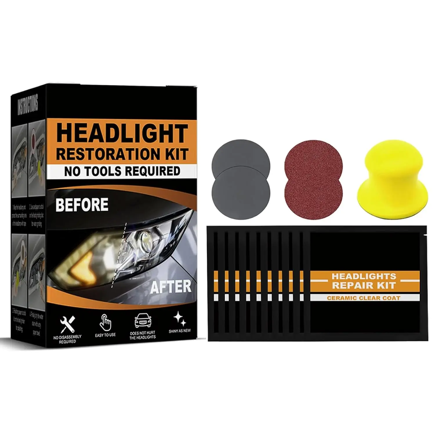 Automotive Ceramic Headlight Restoration Kit, Headlight Lampshade Repair, Can Easily Repair Fading and Discoloration, Refurbish New Bright Headlights
