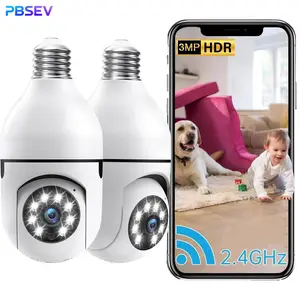 PBSEV 3MP Full HD Smart Light Bulb Security Camera, 360 PTZ Wireless Camera for Home with Color Night Vision, Motion Detection & 2-Way Audio, App Control Easy Installation to E27 Light Socket