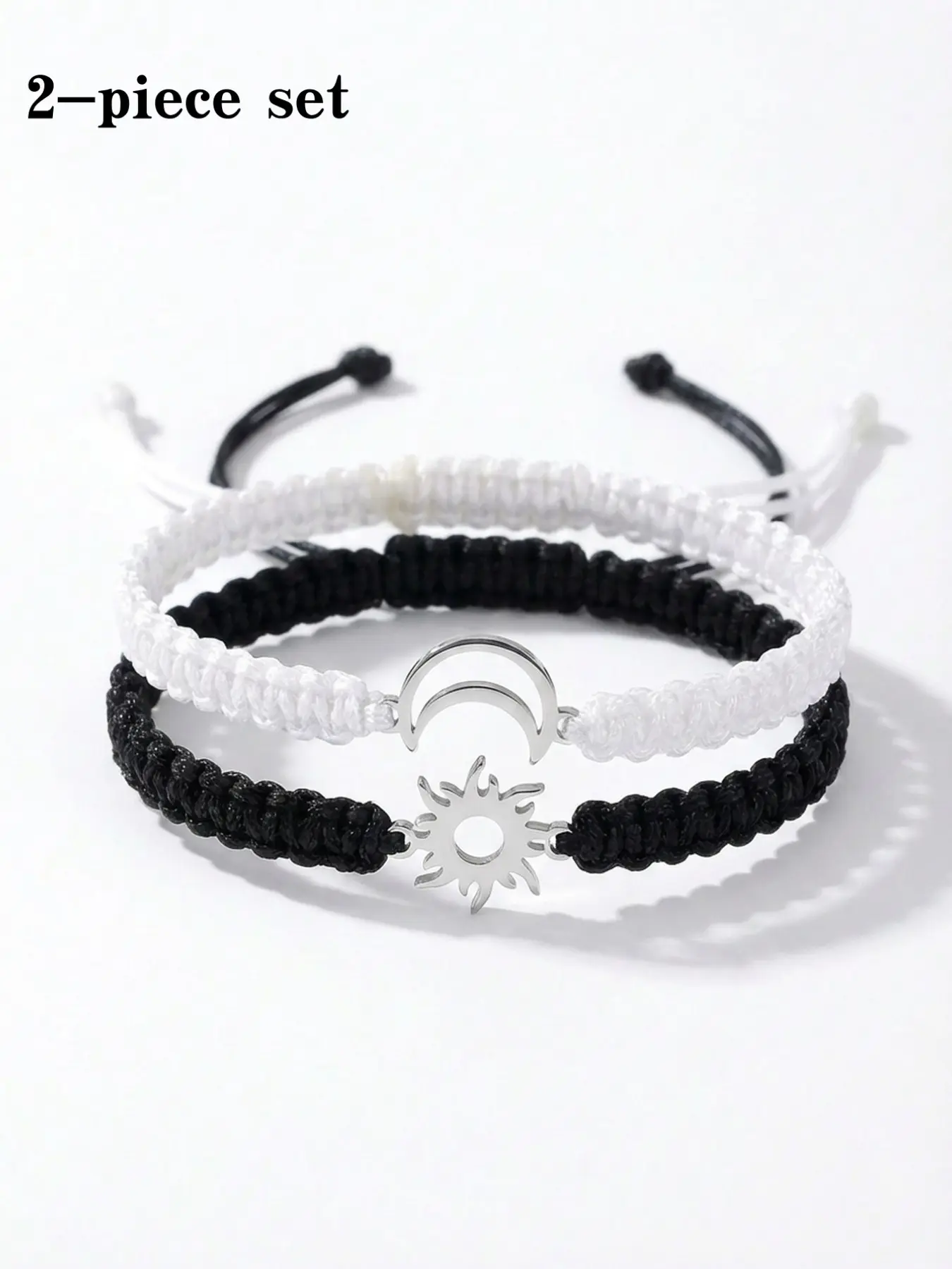 Boho Sun Moon Handwoven Bracelet Set, Stainless Steel Bracelets Casual Fashion Jewelry, Perfect for Daily Wear, Beach Vacation, Valentine's Day Gift