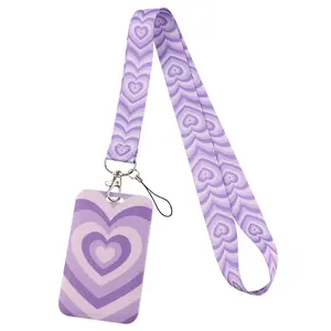 Heart Lanyard Card Holder Keychain Neck Strap ID Badge Holder DIY Lanyard Accessories Kawaii Phone Charm, 1 Piece Heart Hanging Rope Card Sleeve