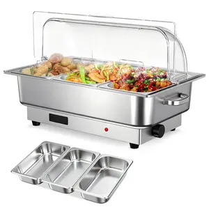 9QT Electric Chafing Dish Buffet Set - Stainless Steel Food Warmers for Parties with Pans, Visible Clear Lid & Exact Temperature Control, Portable Buffet Warmer Catering Server
