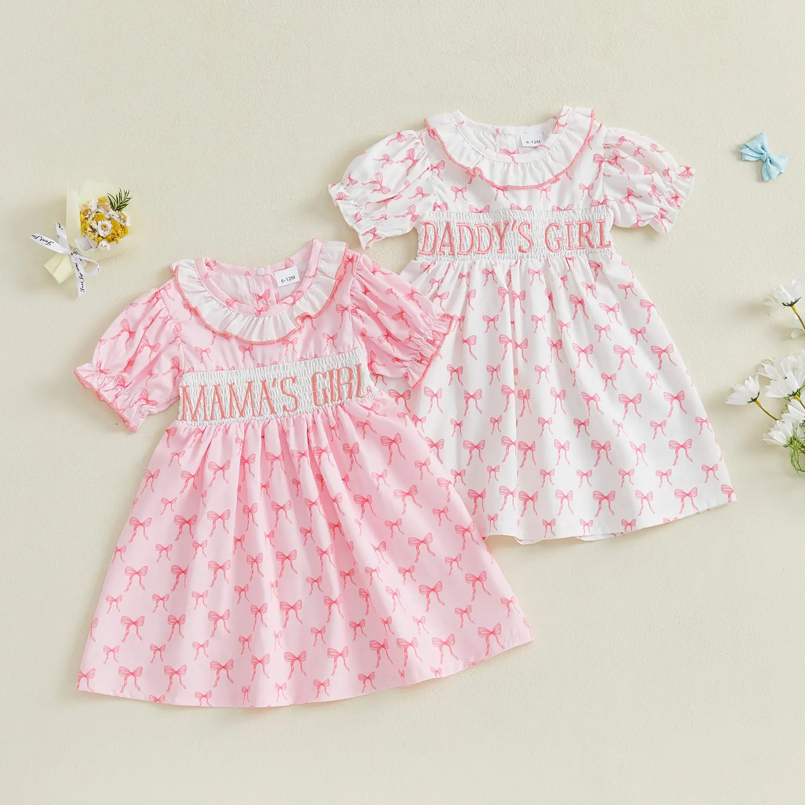 Toddler Baby Girl Summer Dresses Cute Bow Ruffle Short Sleeve Embroidery Pleated Smock Bubble Tutu Skirts Clothes