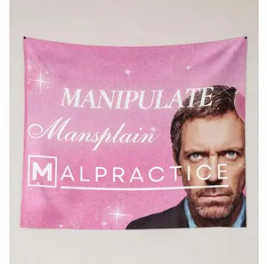 Custom Aesthetic Polyester Tapestry - Manipulate Mansplain Malpractice Pink Flag Anime Letter Print, Unique TV Series Artwork, Living Room Wall Decor, Collectible Fan Gift, College Canvas Wall Art, Tapestry Room Decor Personalizable
