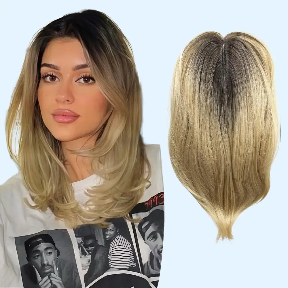 Clip in Synthetic Hair Topper with Bangs for Women 14inch Long Layered 6x6 Big Base Toppers Hairpieces for Thinning Hair #TikTokShopDealsforYouDays