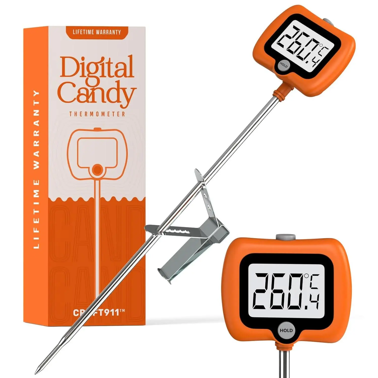 Digital Candy  with Pot Clip, Instant Read Kitchen  for Cooking, Baking, and Candy Making - 10" Stainless Steel Probe, LCD Display, Essential Baking Tool