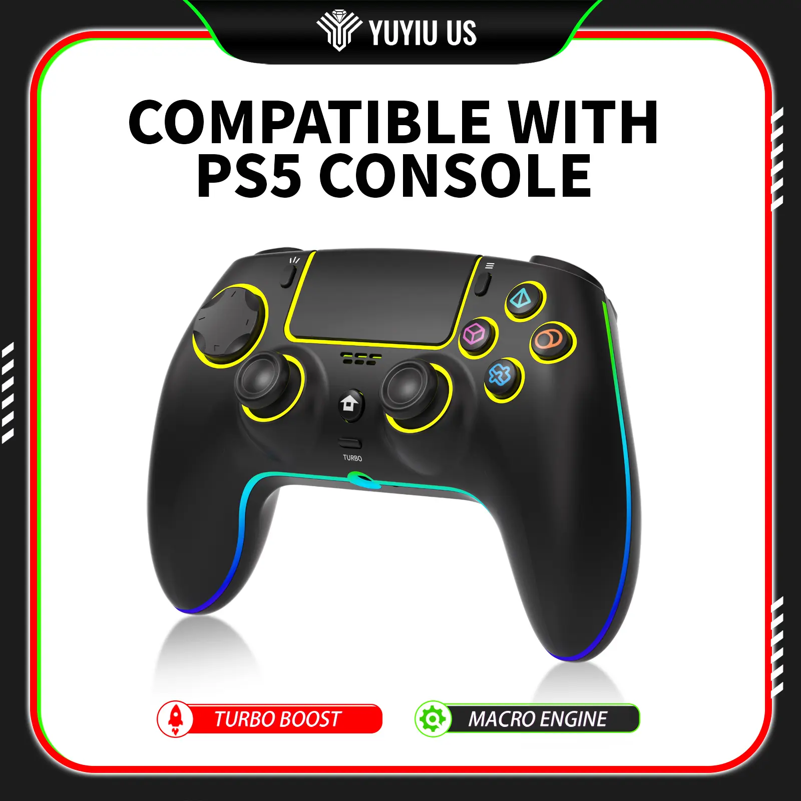 YUUYIU Wireless Gaming Controller for PS5, Hall Effect Trigger, Turbo & Macro, LED Lighting, Dual Vibration, 3.5mm Audio Jack, 1500mAh Battery, Compatible with Android/iOS/Steam Deck, Controllers for PS5, Gift Ideas for Gamers, Interactive Gaming techvibe