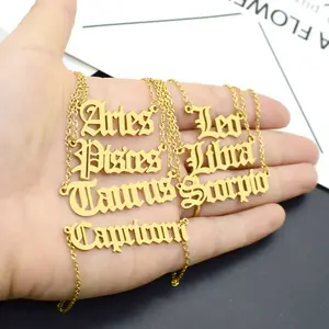 AS053 New Stainless Steel Twelve Constellation Necklace Ancient English Alphabet Clavicle Necklace