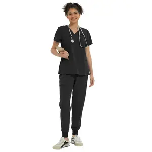 Kitmaz Medical Scrub Set For Women - Modern V-Neck Scrub Top & Slim Jogger Scrub Pants, 8 Pockets