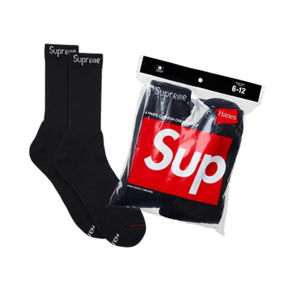 Supreme x Hanes Crew Socks (4 Pack) 'Black' 99HAA26-BLACK, Menswear, Casual
