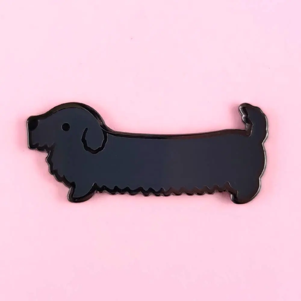 Weenie Dog Enamel Pin (Wire Coat Solid Black) - Dachshund Doxie Cute Dog Kawaii Brooch Pin