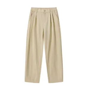 Summer Lyocell linen blend drapey wide-leg casual pants for men; ice silk breathable high-waisted straight suit trousers; Japanese relaxed commuter style, versatile, slimming, wrinkle-free Tencel cotton-linen feel long pants