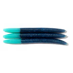 Dark Blue W/ bright blue tail - Soft Plastic Worms (1 Pack of 6) Fishing Lures for Angling Use
