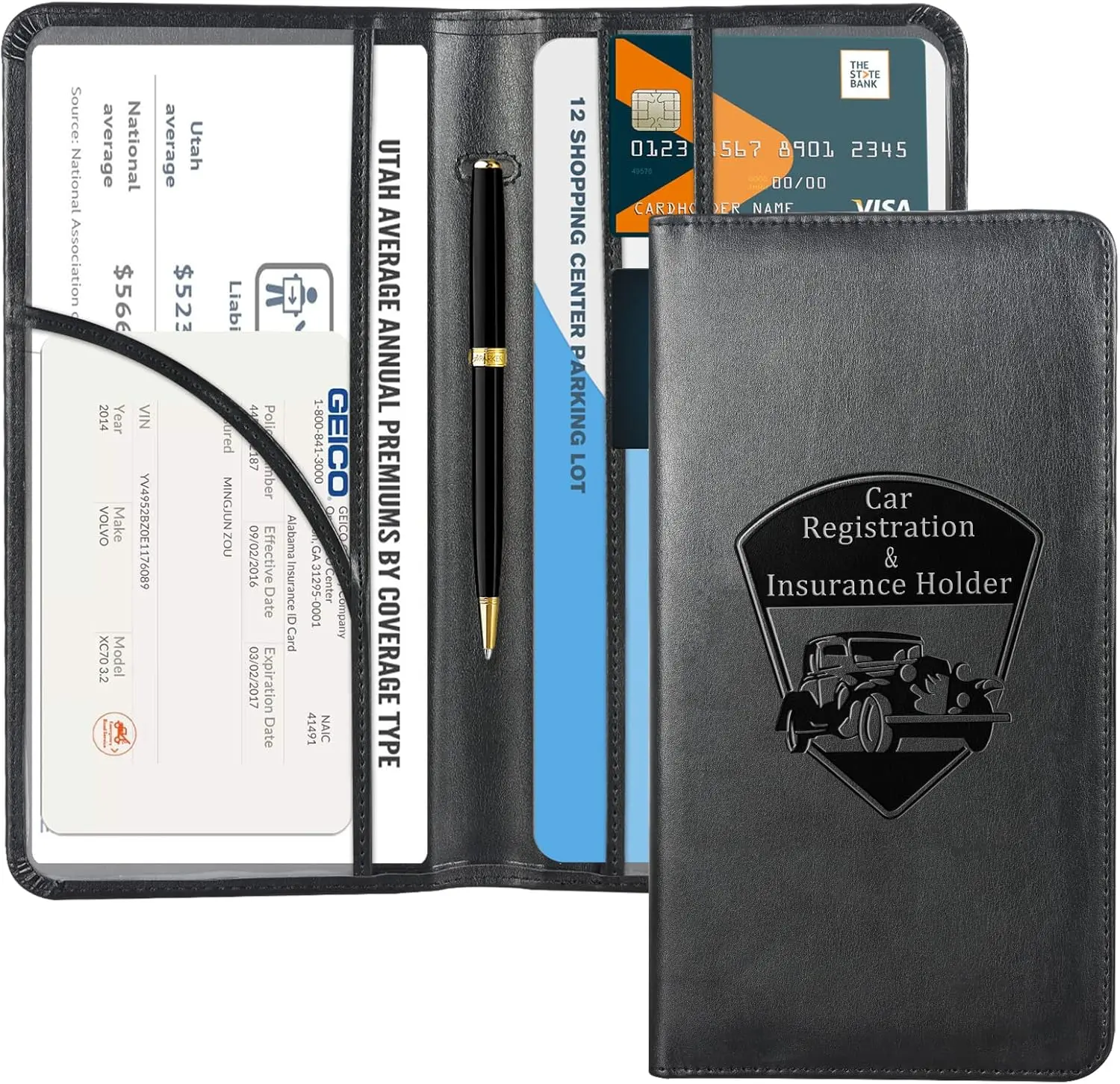 Car Registration and Insurance Holder - Vehicle Glove Box Car Organizer, Auto Truck Comparment Accessories Case for Essential Document, Driver License, Cards