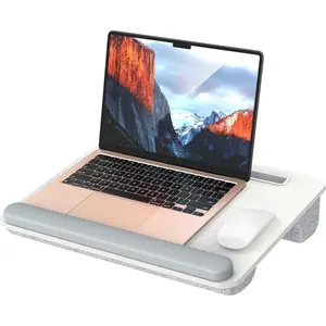 LT08 Laptop Stand, Portable Lap Desk with Pillow Cushion, Fits up to 14 inch Laptop, with Anti-Slip Strip for Desk, Sofa & Bed, White and Gray